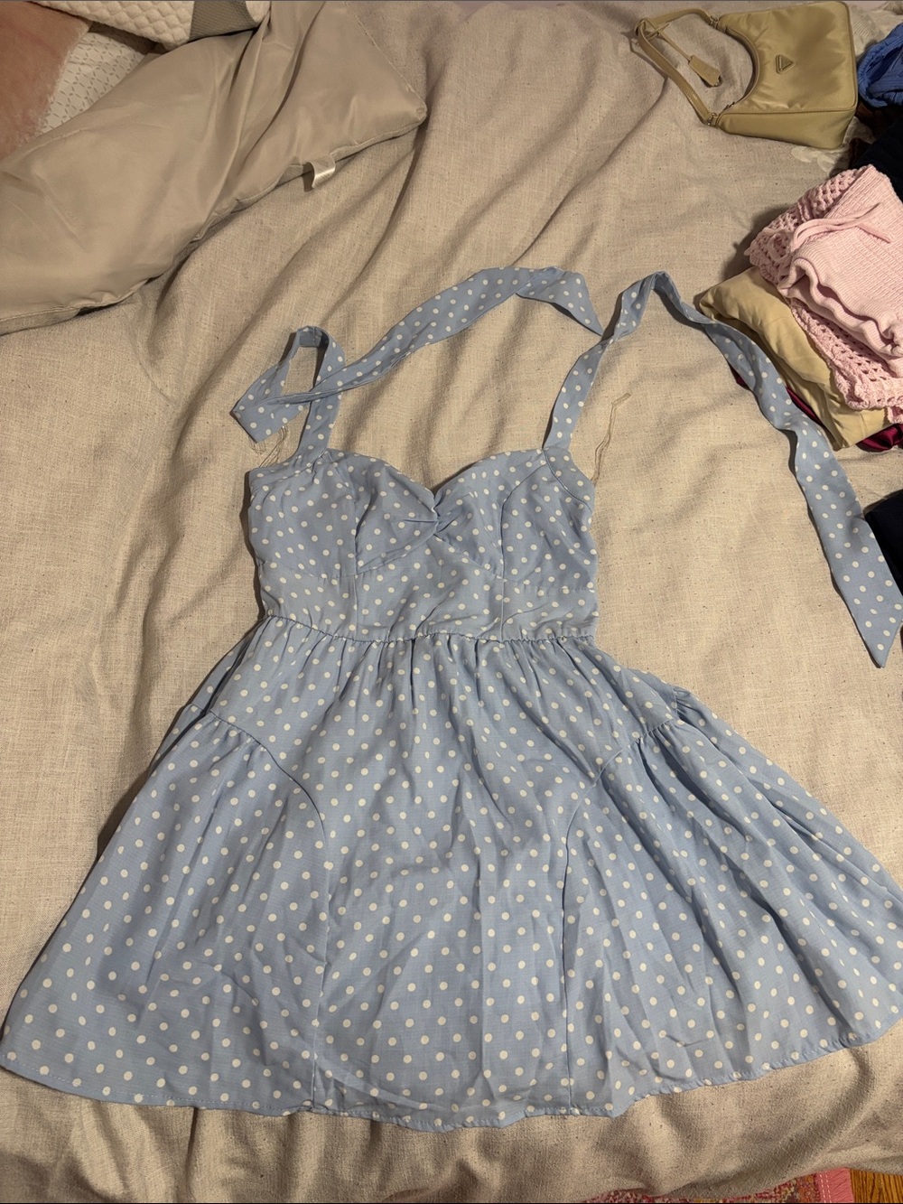 Blue Polka Dot Halter Kids Dress